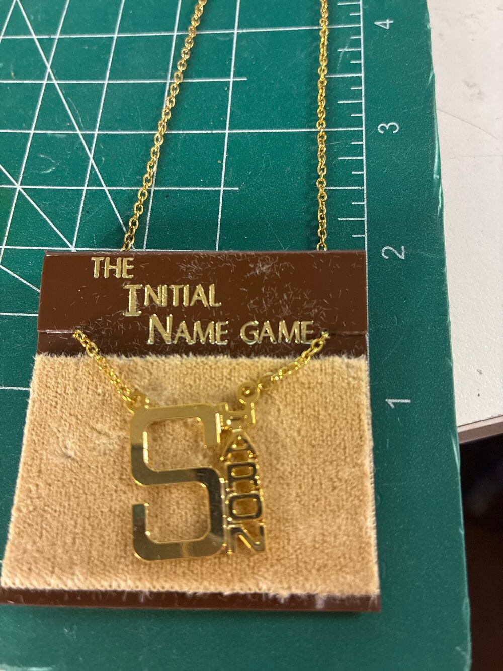 The Initial Name Game SHARON vintage gold tone necklace